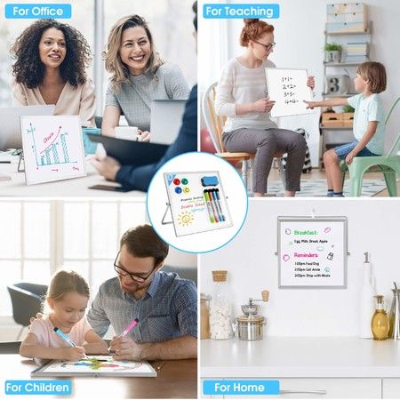 Office Black Frame Memo Magnetic Double Sided Desktop Whiteboard Teaching School Magnetic White Board 10 X 10 Portable Tabletop Erase Board for Kids Drawing Small Dry Erase White Board Home 