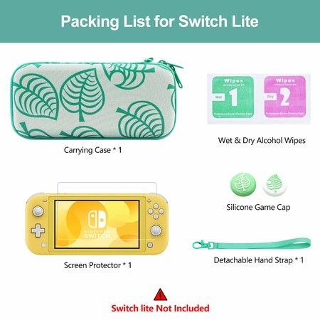Carrying Case for Nintendo Switch Lite, 4 in 1 Protective Storage Bag Set with 8 Game Card Slots Include Screen Protector & Keycap Caps & Hand Strap