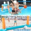 Inflatable Pool Float Set Volleyball Net and Basketball Hoops