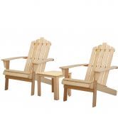 Gardeon 3PC Adirondack Outdoor Table and Chairs Wooden Beach Chair Natural