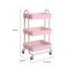 3 Tiers Kitchen Trolley Cart Steel Storage Rack Shelf Organiser Wheels Pink