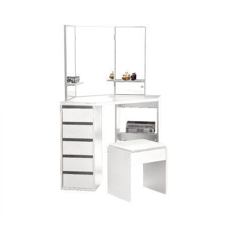 Levede Dressing Table Stool Mirror Jewellery Organiser Makeup Cabinet 5 Drawers White