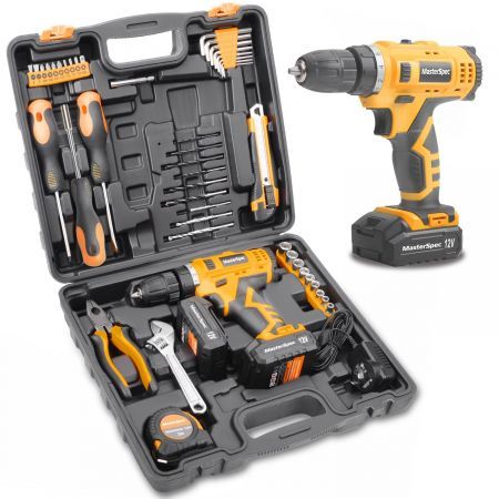 47Pcs 12V Cordless Drill Driver Set Household Hand Tool Kit w/ 2 Batteries