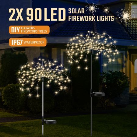 2x Solar Firework String Lights Garden Feature LED Light Sensor Night Lamp Warm White