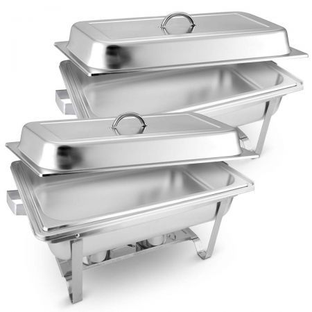 2X 9L Stainless Steel Chafing Food Warmer Catering Dish Full Size