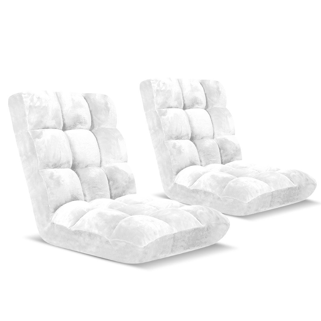 Floor Recliner Folding Lounge Sofa Futon Couch Folding Chair Cushion White x2