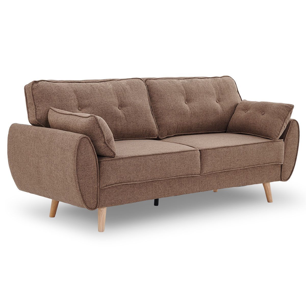 Sarantino 3 Seater Modular Linen Fabric Sofa Bed Couch Futon - Brown