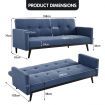 Sarantino 3 Seater Modular Linen Fabric Bed Sofa Couch Armrest Blue