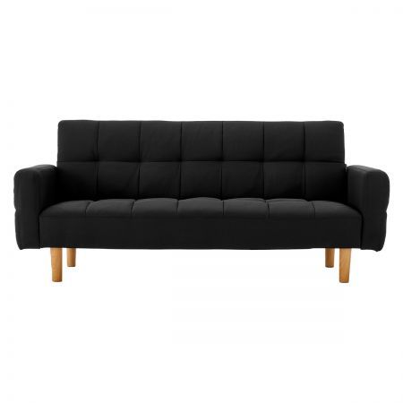 Sarantino 3 Seater Linen Fabric Sofa Bed Couch Armrest Futon Black