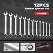 12 PCS Cr-V Ratchet Spanner Set Mirror Polish 72 Tooth Ratchet Wrench Tool