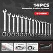 14 PCS Reversible Cr-V Ratchet Spanner Set 2-way Ratchet 72 Tooth Wrench Tool