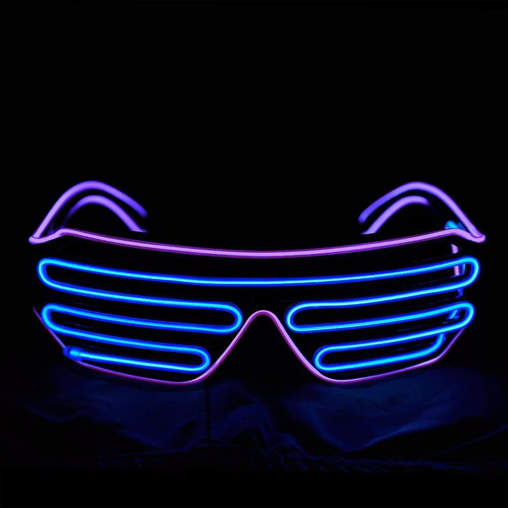 Shutter EL Wire Neon Rave Glasses Flashing LED Sunglasses Light Up Costumes for 80s, EDM, Party RB03 (Purple - Blue)