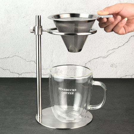 Freestanding Drip Coffee Stand with Reusable Stainless Steel Cone Filter