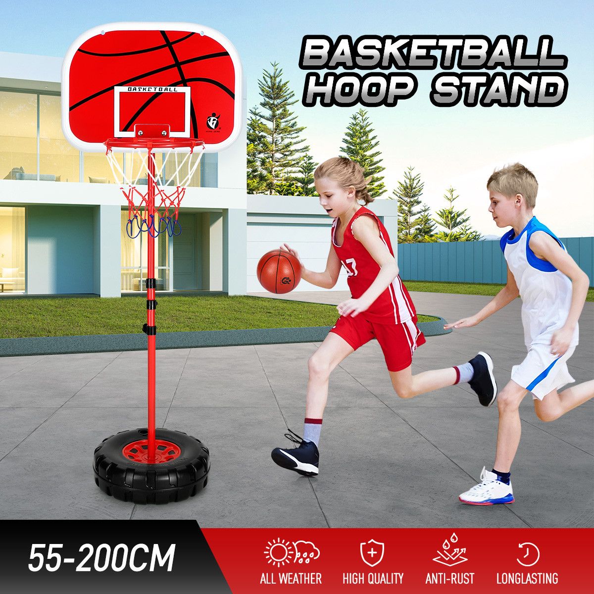 2m Basketball Hoop for Toddler Kids Children Portable Adjustable Indoor Training Set 