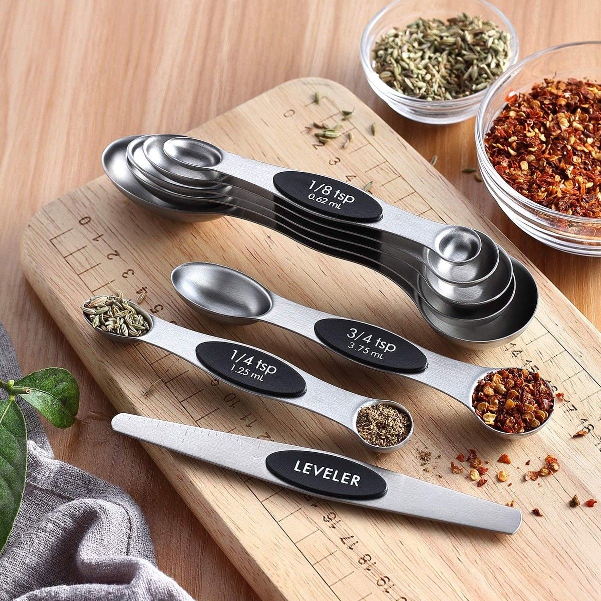 Measuring Spoons Set, Dual Sided, Stainless Steel, Fits in