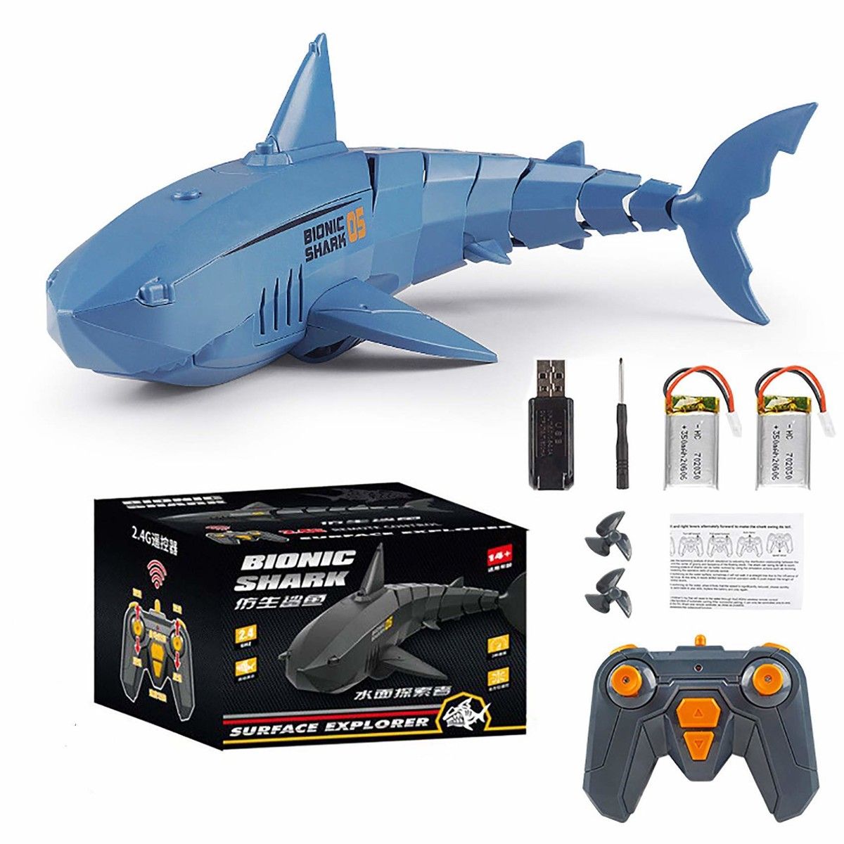 Remote Control Shark Toy with LED Light, Rechargeable Electric Toy RC ...