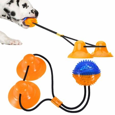Suction Cup Dog Toy Puppy Rope Chew Toys Interactive Tug of War Treat Balls Teething for Small Medium Dogs Indoors Outdoors Pets Toys Stress Relief