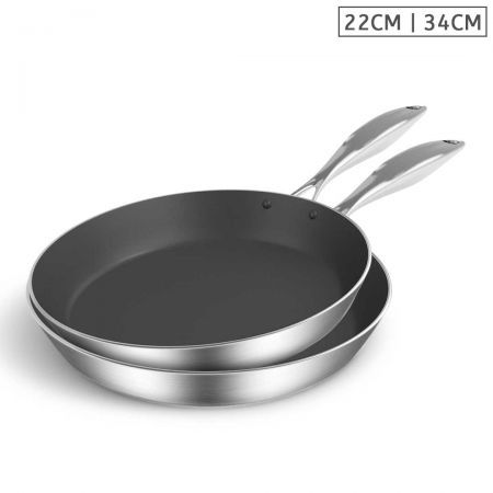 Stainless Steel Fry Pan 22cm 34cm Frying Pan Induction Non Stick Interior