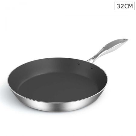 Stainless Steel Fry Pan 32cm Frying Pan Induction FryPan Non Stick Interior