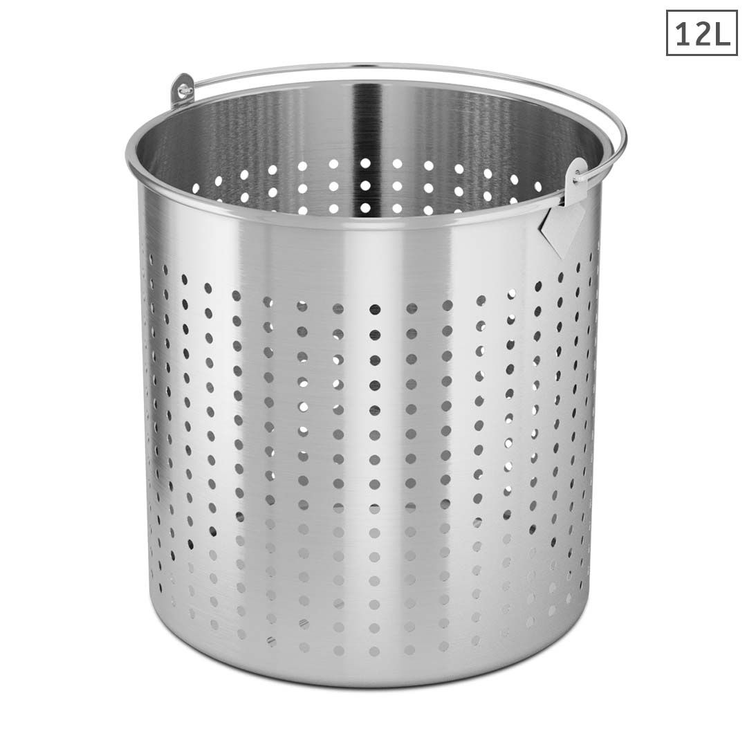 12L 18/10 Stainless Steel Perforated Stockpot Basket Pasta Strainer with Handle