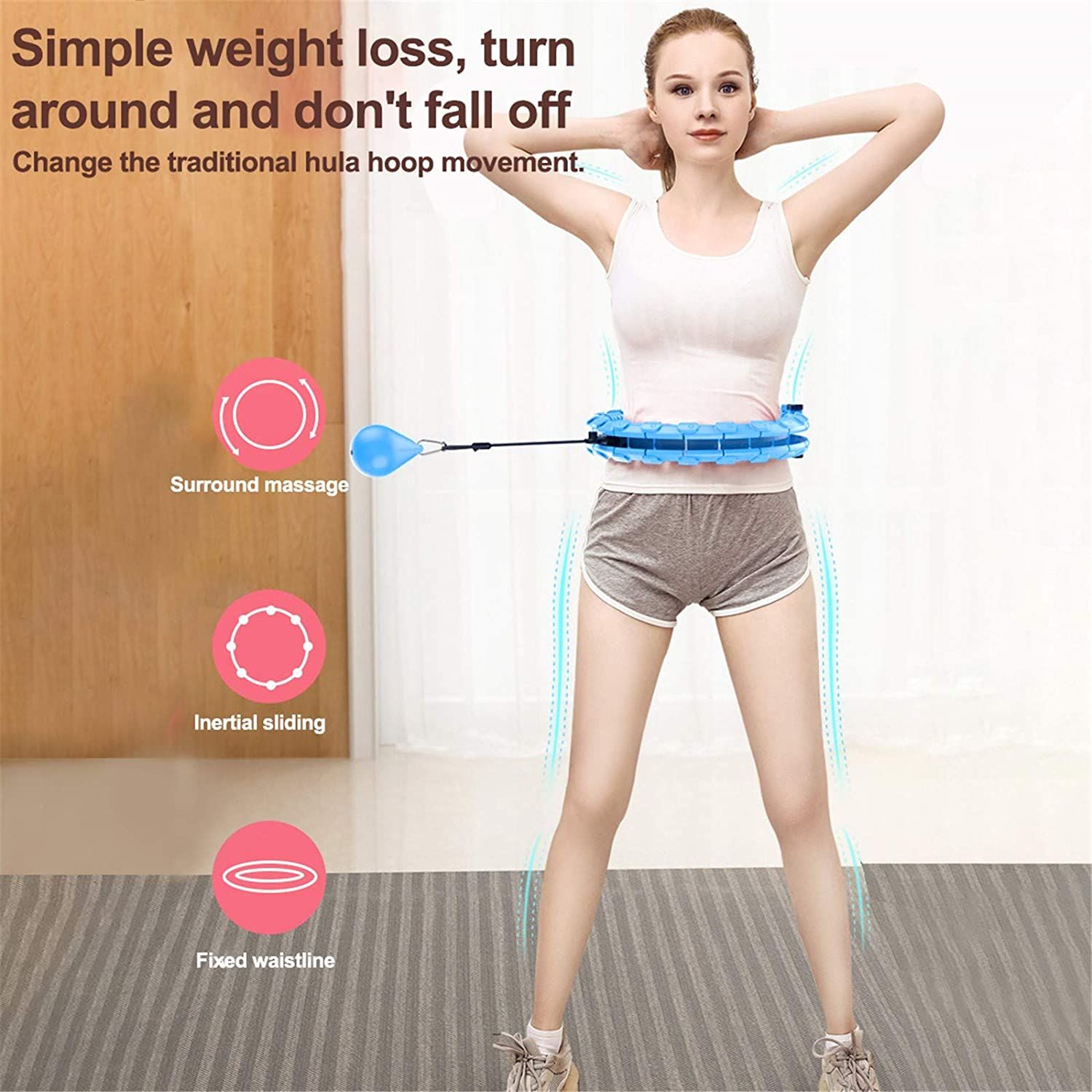 Smart Weighted Hula Hoop 2 in 1 Adjustable Exercise Hoop for Adults with 24 Detachable Knots Waist Trainer with Auto Spinning Ball Workout Resistance Band Fitness Massage Abdomen Exerciser 