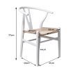 Set of 2 Dining Chairs Rattan Seat Side Chair Kitchen Wood Furniture White