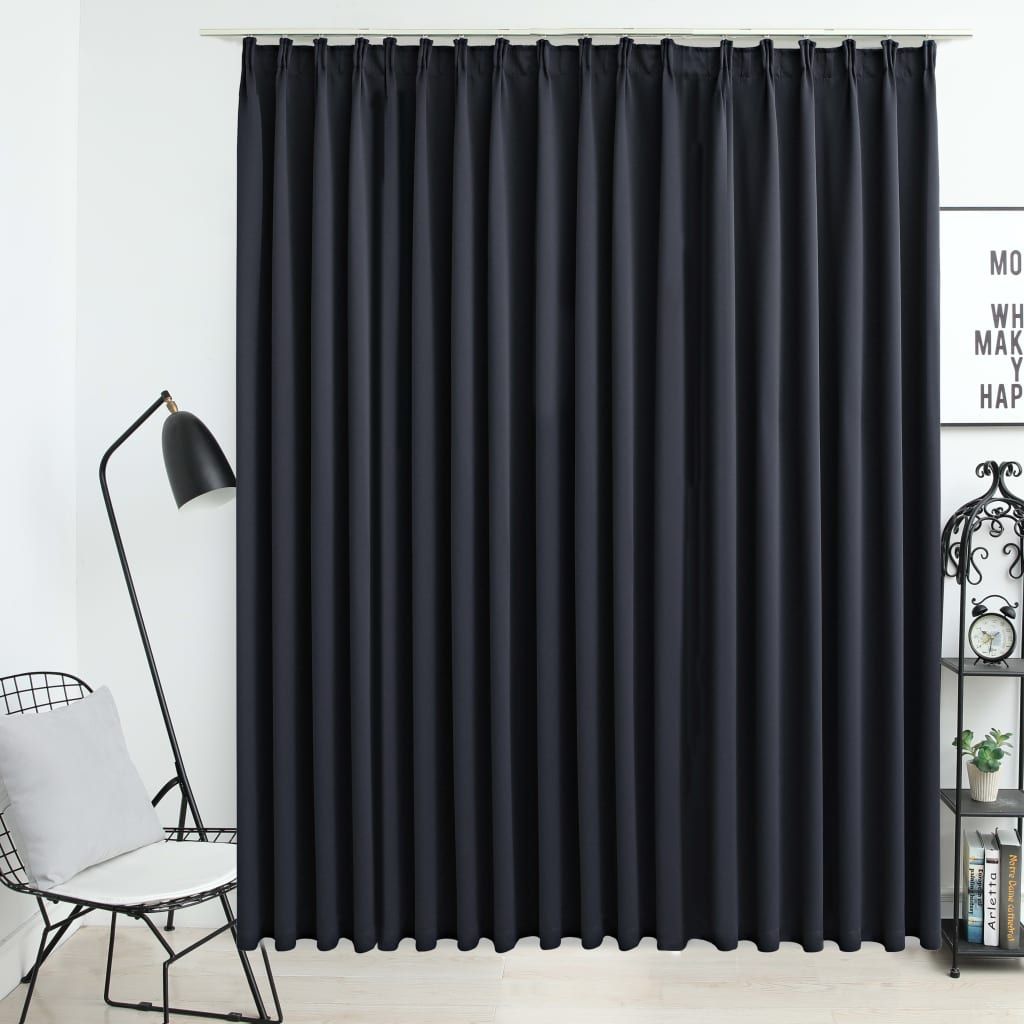 Blackout Curtain with Hooks Black 290x245 cm