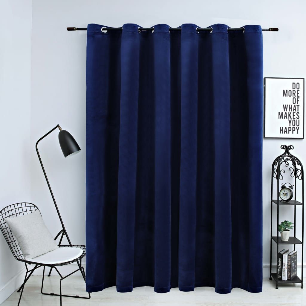 Blackout Curtain with Metal Rings Velvet Dark Blue 290x245 cm