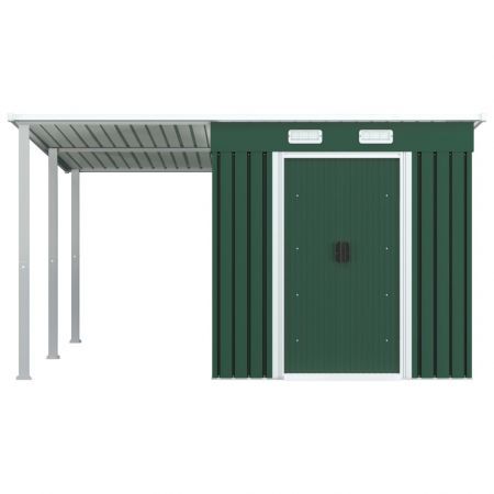 Garden Shed with Extended Roof Green 336x270x181 cm Steel | Crazy Sales