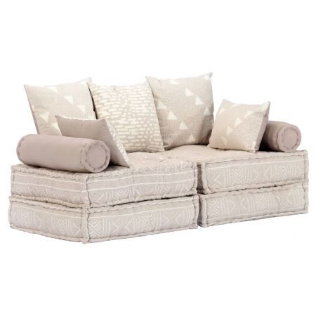 2-Seater Modular Pouffe Beige Fabric
