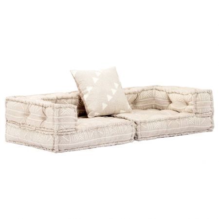 2-Seater Modular Pouffe Beige Fabric