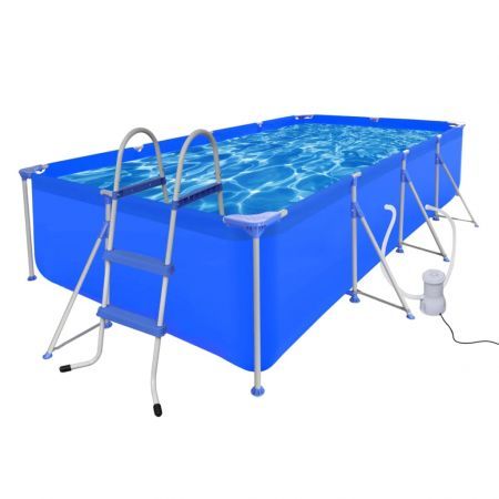 Swimming Pool with Ladder & Pump Steel 394 x 207 x 80 cm