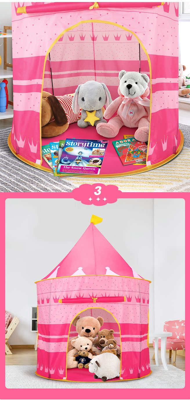 Pink Large Kids Play Tent for Girls Gifts Pop Up Kid Tent for Girls Princess Indoor and Outdoor Games ELEOPTION Princess Castle Play Tent Girl Play House 