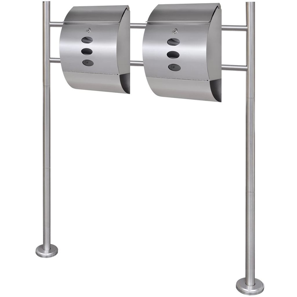 Double Mailbox on Stand Stainless Steel