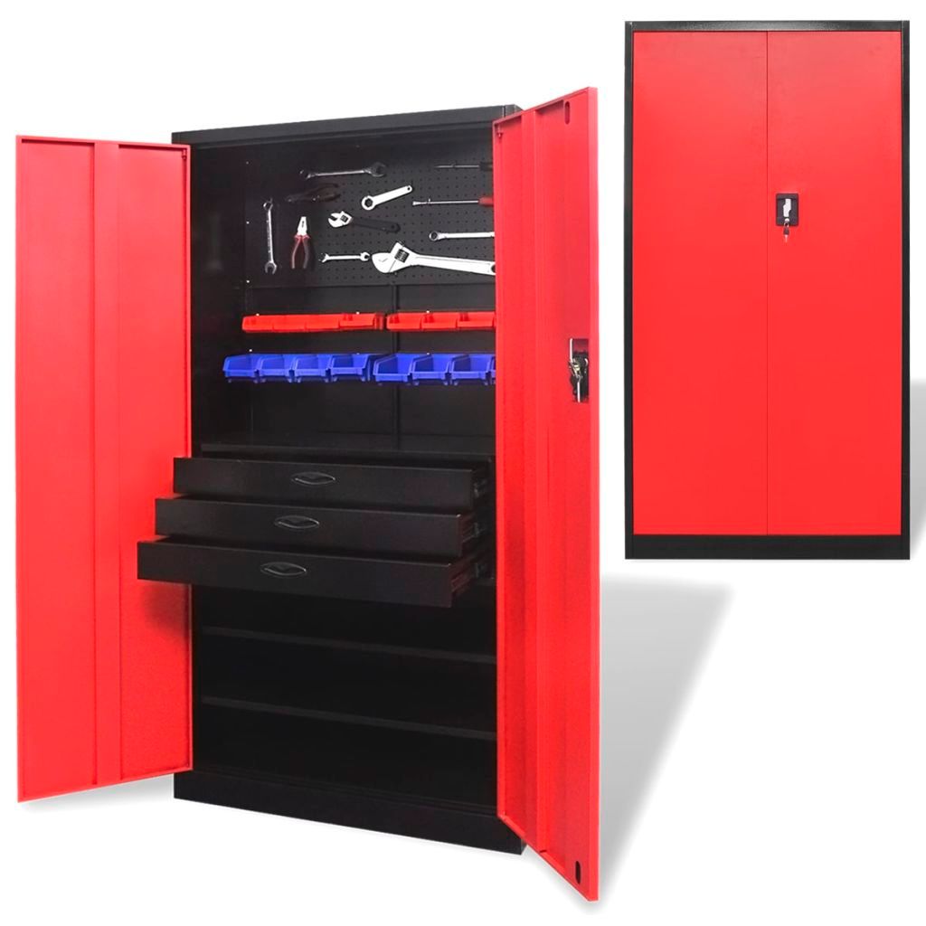 Metal Tool Storage Cabinet with Removable Tool Chest Black-red