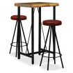 3 Piece Bar Set Solid Reclaimed Wood and Genuine Leather