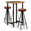 3 Piece Bar Set Solid Reclaimed Wood, Genuine Leather & Canvas