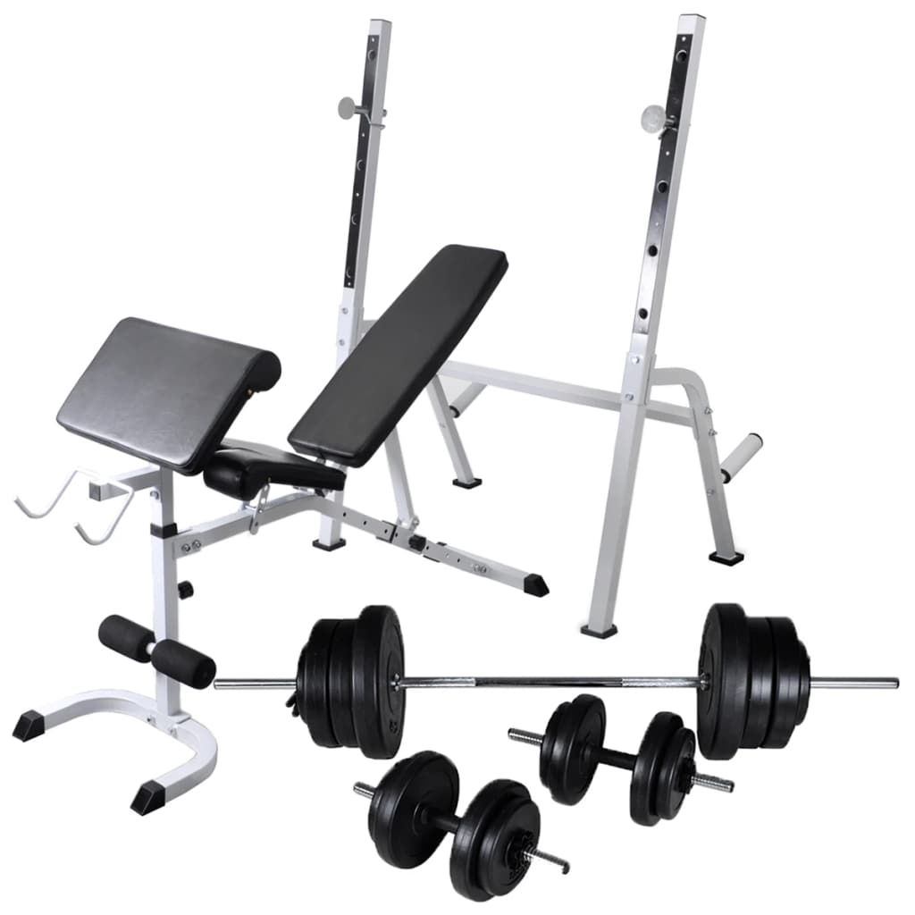 Workout Bench with Weight Rack Barbell and Dumbbell Set 60.5kg