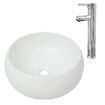 Bathroom Basin with Mixer Tap Ceramic Round White