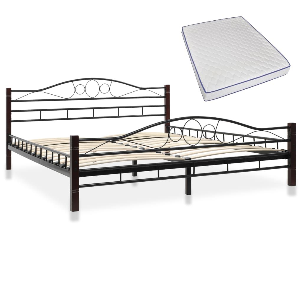 Bed with Memory Foam Mattress Black Metal 153x203 cm Queen Size