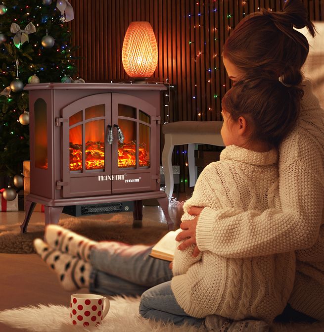 22 Inch 1800W Freestanding Electric Fireplace Stove Realistic LED Flame ...