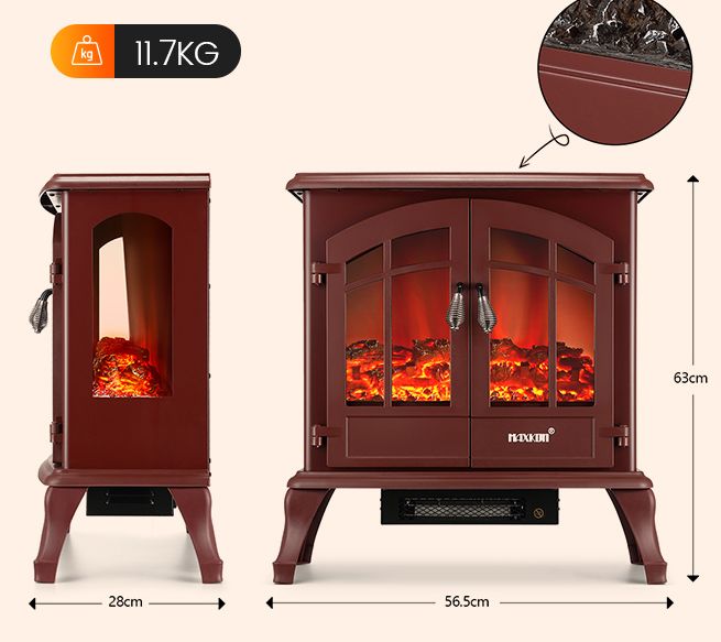 22 Inch 1800W Freestanding Electric Fireplace Stove Realistic LED Flame ...