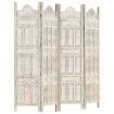 Hand carved 4-Panel Room Divider White 160x165 cm Solid Mango Wood