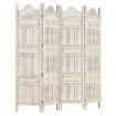 Hand carved 4-Panel Room Divider White 160x165 cm Solid Mango Wood