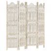 Hand carved 4-Panel Room Divider White 160x165 cm Solid Mango Wood