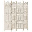 Hand carved 4-Panel Room Divider White 160x165 cm Solid Mango Wood