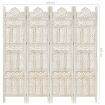 Hand carved 4-Panel Room Divider White 160x165 cm Solid Mango Wood