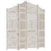 Hand carved 4-Panel Room Divider White 160x165 cm Solid Mango Wood