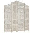 Hand carved 4-Panel Room Divider White 160x165 cm Solid Mango Wood