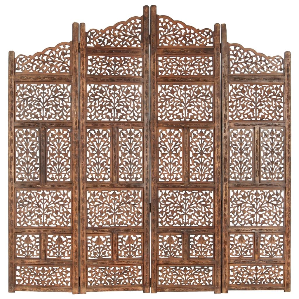 Hand carved 4-Panel Room Divider Brown 160x165 cm Solid Mango Wood